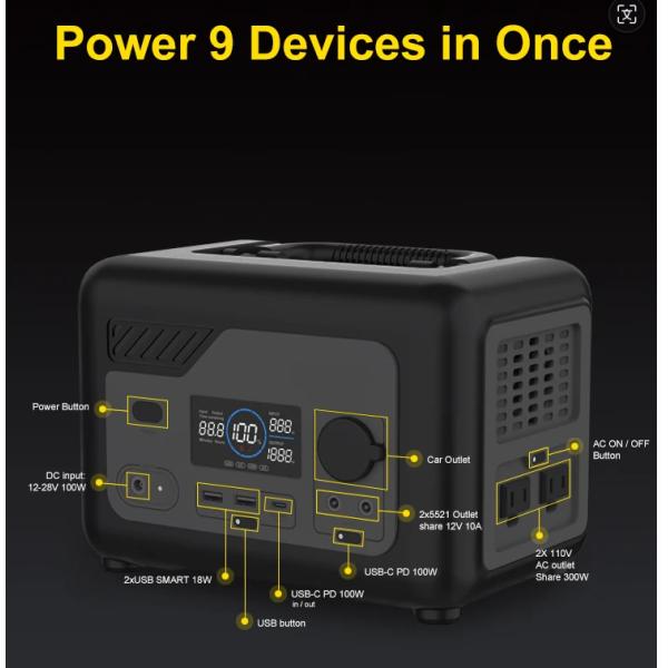 Высокопроизводительная литийная портативная электростанция 300w 600w 1200w 300w Lifepo4 Литийная батарея для кемпинга Солнечный генератор