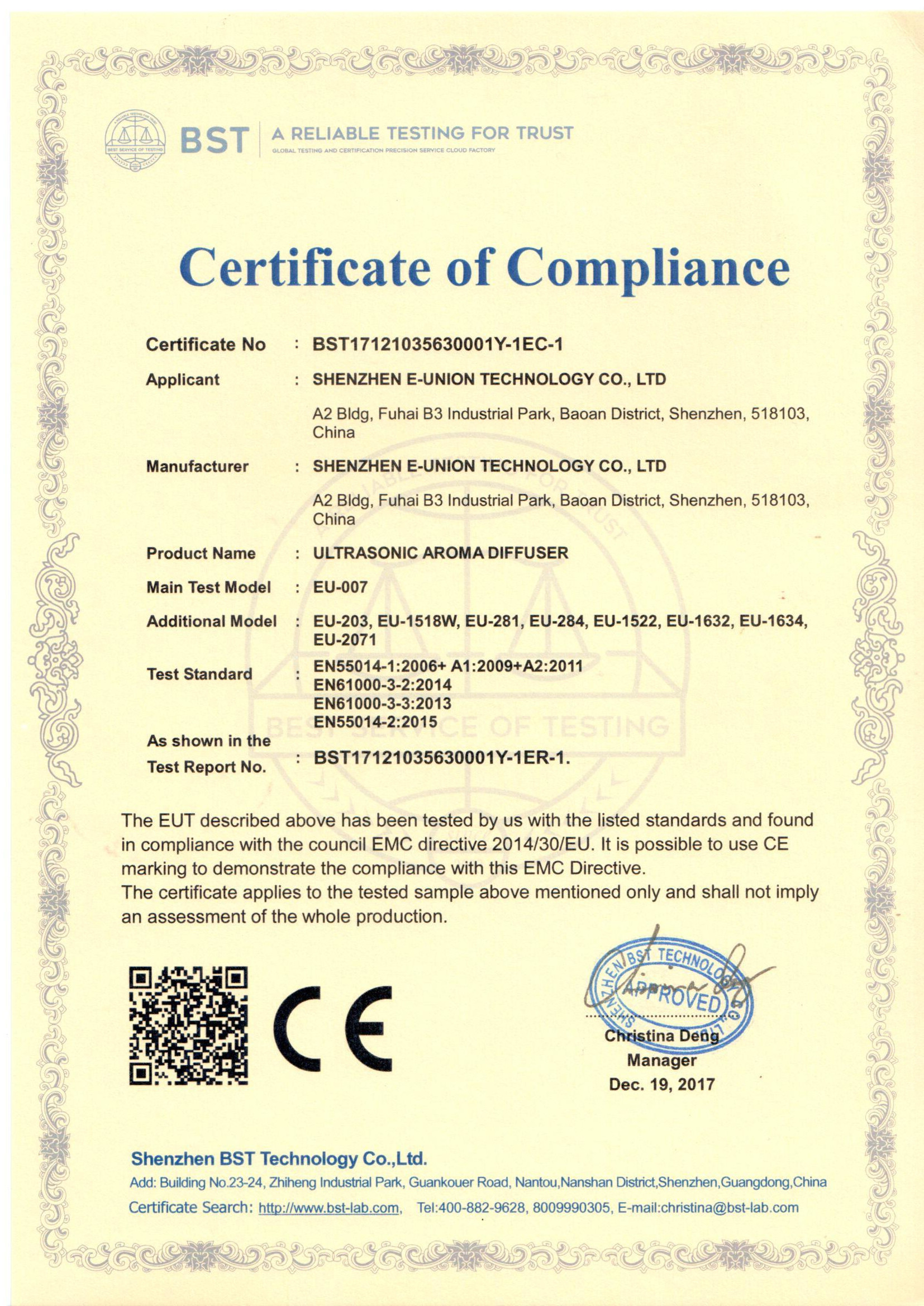 Shenzhen E-Union Technology Co., Ltd. Сертификации