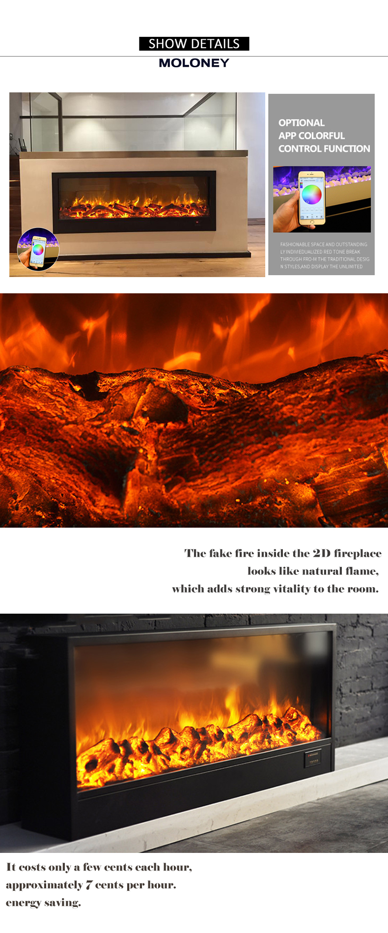 пламени СИД цифров Firebox вставки 800*520mm дистанционное управление камина линейного крытое электрическое