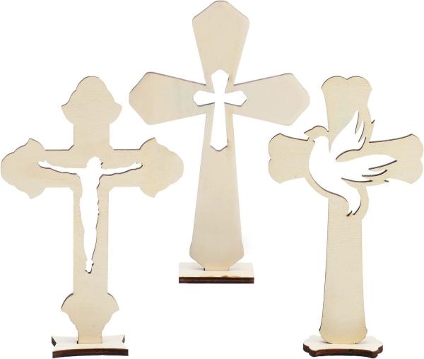 Croix en bois de Noël sur mesure Croix de table en bois non finie pour l' artisanat debout