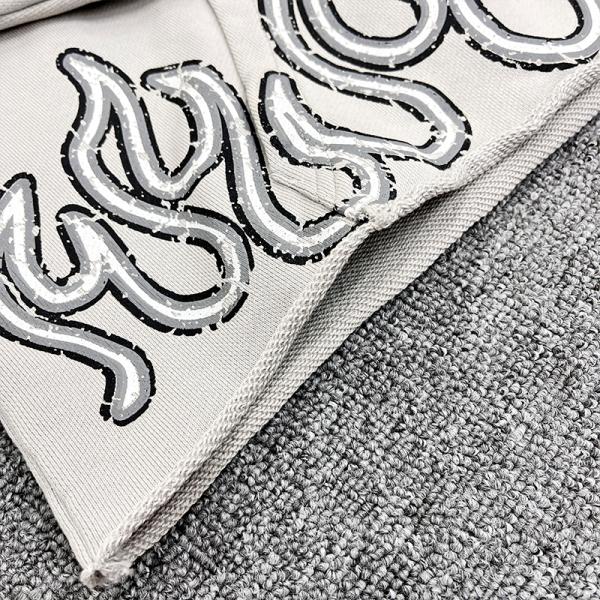 Custom Open Bell Sleeves Screen Rhinestone Print Logo Hoodies French Terry Raw Hem Cropped Hoodie Customized Size