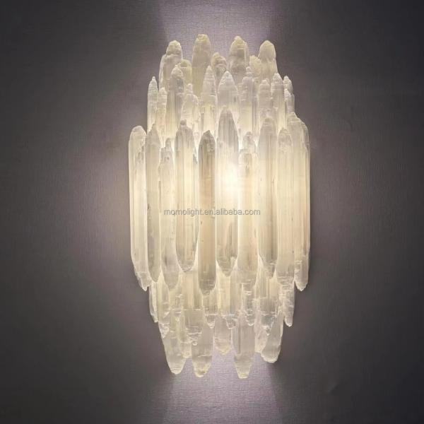 Natural Selenite Sconce with 10-Year Warranty and 50000 Hours Lifespan for Living Room