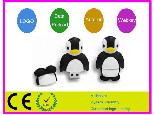 memoria USB AT-068 de la historieta del modelo del pingüino de la capacidad de 8g 16g 32g