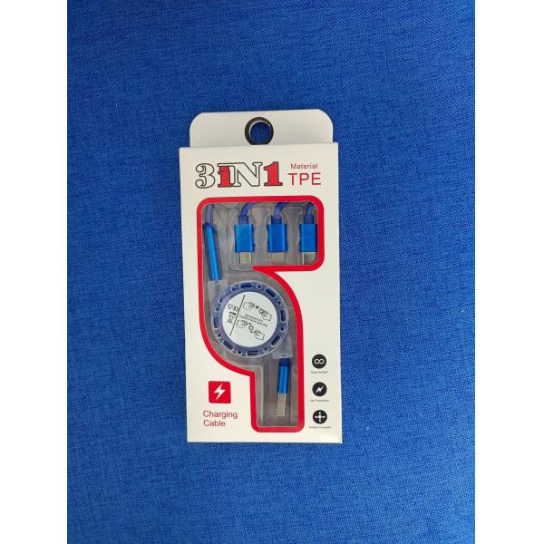 ABS 2.1A Mobile Phones Accessories Universal 3 In 1 Retractable Charging Cable