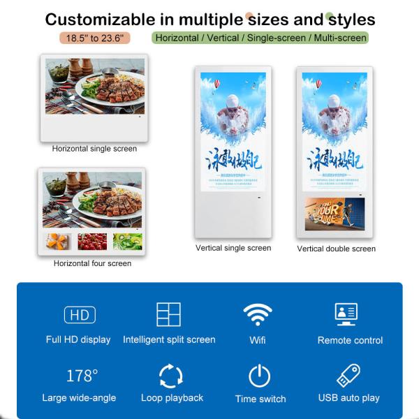 По горизонтали андроид 8,0 23,6 Nits USB 1920x1080 250 Signage WIFI LCD цифров дюйма