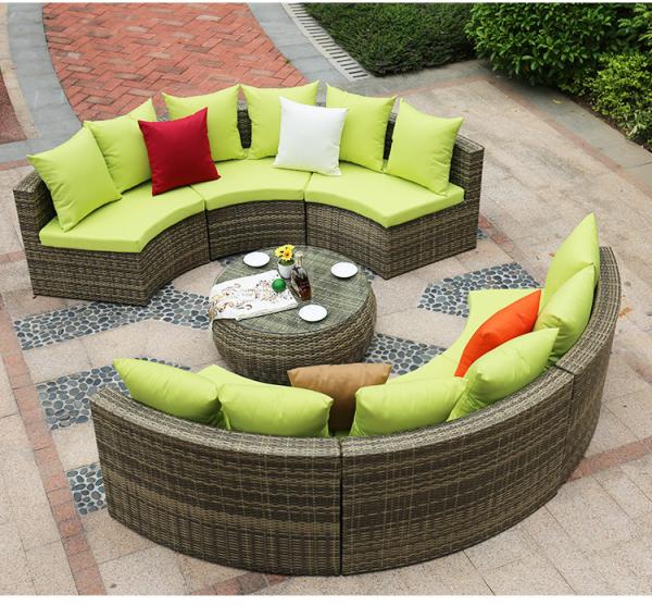 Popular Modern Garden Hotel Courtyard PE Rattan Curved Diâmetro 3M Sofa Set