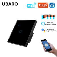 Tuya App Smart Wi-Fi Switch Tipo 86 Painel de vidro temperado preto 1Gang Suporte Google Assistente Amazon Alexa Voice