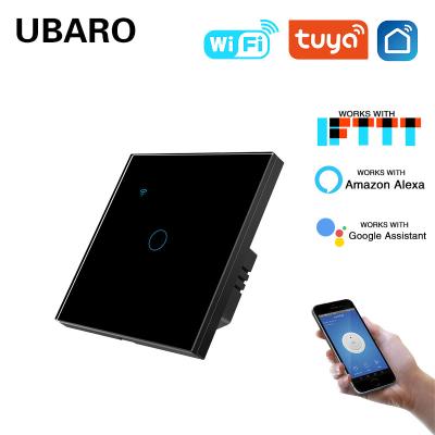 Tuya App Smart Wi-Fi Switch Tipo 86 Painel de vidro temperado preto 1Gang Suporte Google Assistente Amazon Alexa Voice