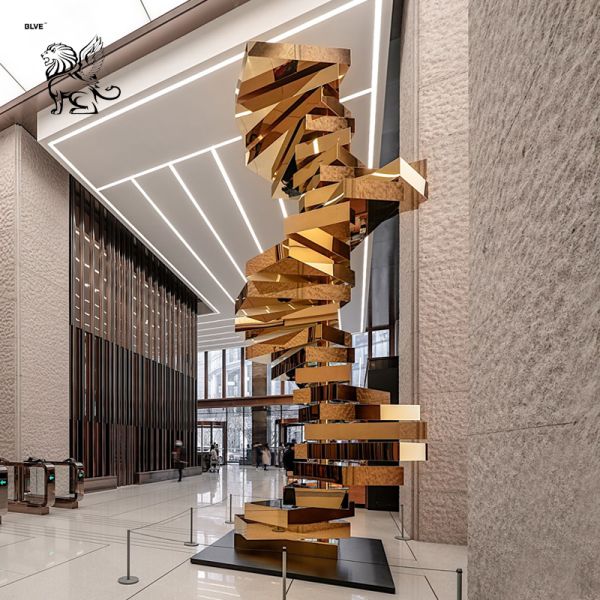 Kinetic Sculpture Stainless Steel Indoor Mirror Polished Abstract Art Modern Large Hotel Villa Lobby