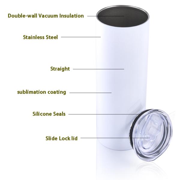 Great Insulation 600ml Skinny Stainless Steel Tumbler Straight Blank White 20 Oz Insulated Tumbler With Lid And Straw Individually Gift Boxed