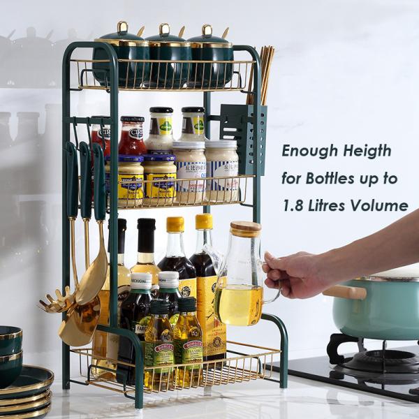 3 Tier Countertop Kitchen Rack Stainless Steel Green Gold 1.8 Litres Volume