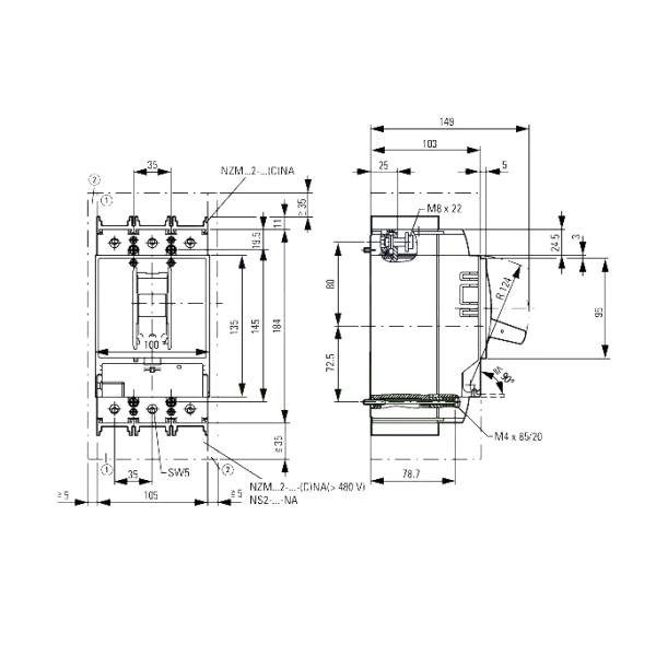 Eaton NZMN2 series NZMN2-VE100 molded case circuit breaker rated AC voltage 680V