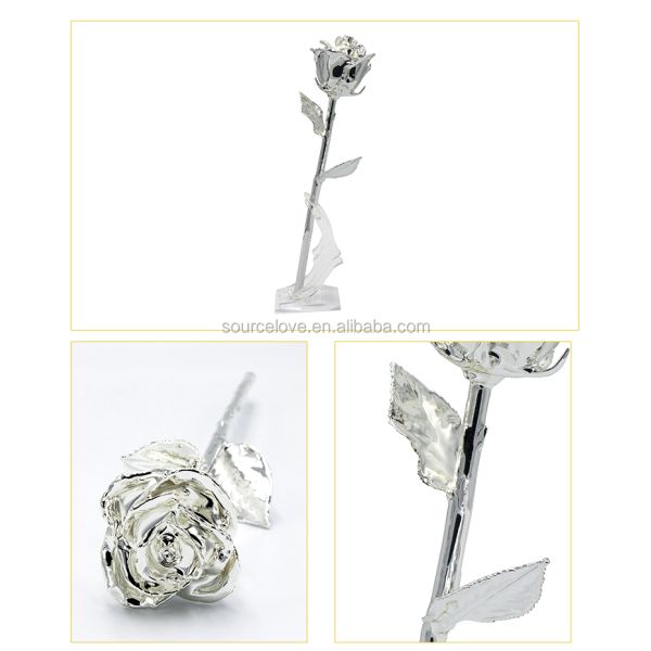 Silver  Dipped Rose With High Quality Gift Box Forever Gold Rose for Mother's Day Gift and Christmas Gift