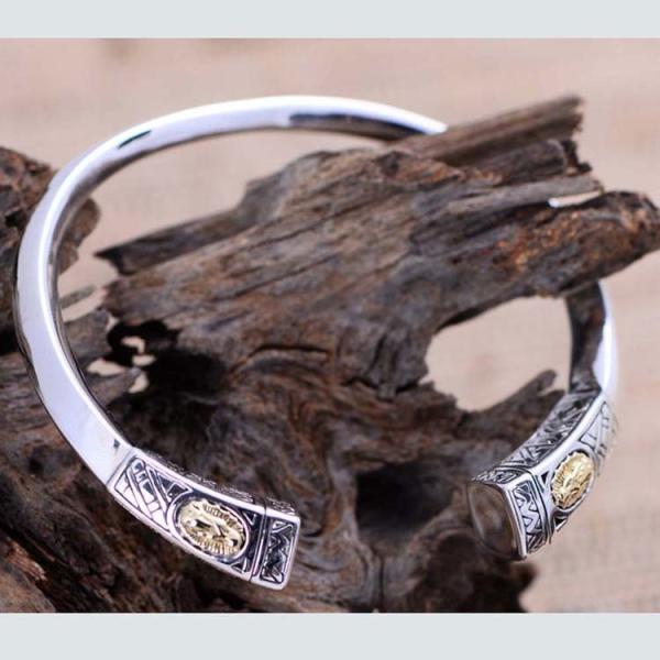 Retro Vintage Sterling Silver Cuff Bangel Bracelet Engraved Holy Mary(039477W)