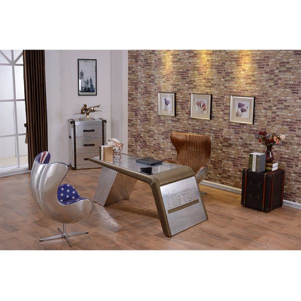 Nidea #8801 Classic Italian Design Living Room Aviator Furniture Spitfire Swivel Leather Lounge Egg Chair With Aluminum Back Side