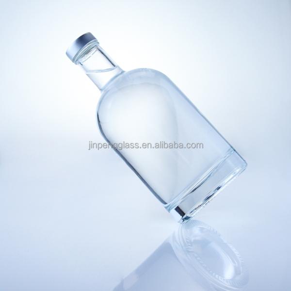 Botella redonda de vidrio de 375 ml Botella vacía clara para bebidas alcohólicas con manipulación superficial de grabado ácido