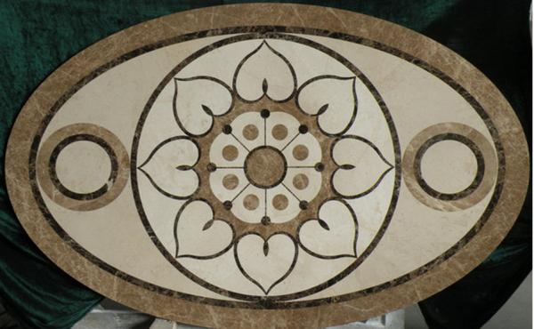 Parquet, natural stone parquet, engineered stone water jet medallion