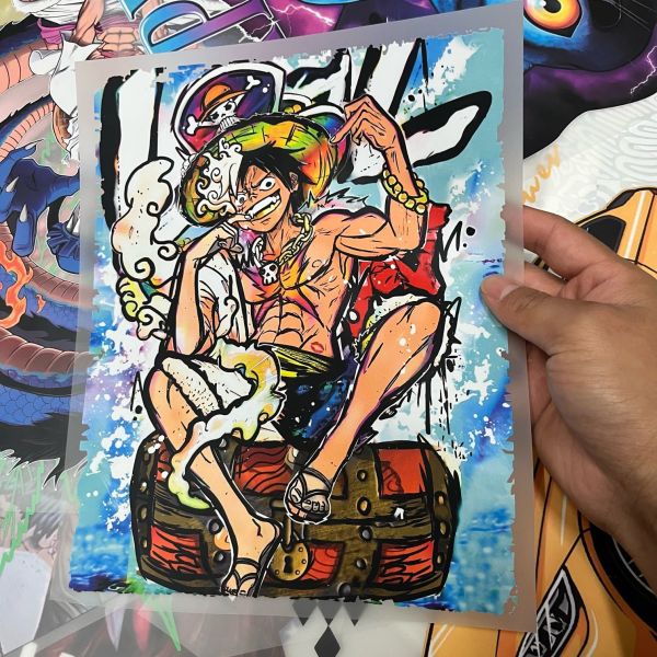 One Piece Creative Personalized Colorful Luffy Design Custom Logo T-shirt Sticker – Plastisol Dtf Ready To Press Heat Transfer Printing Decals, Garment Accessories