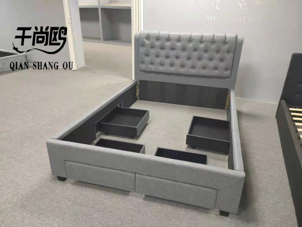 Extra Large Cotton Upholstered Bed With Drawers Simple Customized