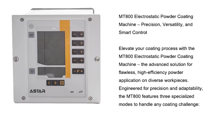 Astar MT800 Manual Electrostatic Powder Coating Machine with LCD Digital Display 0–100kV Stepless Regulation and 60L Stainless Steel Hopper