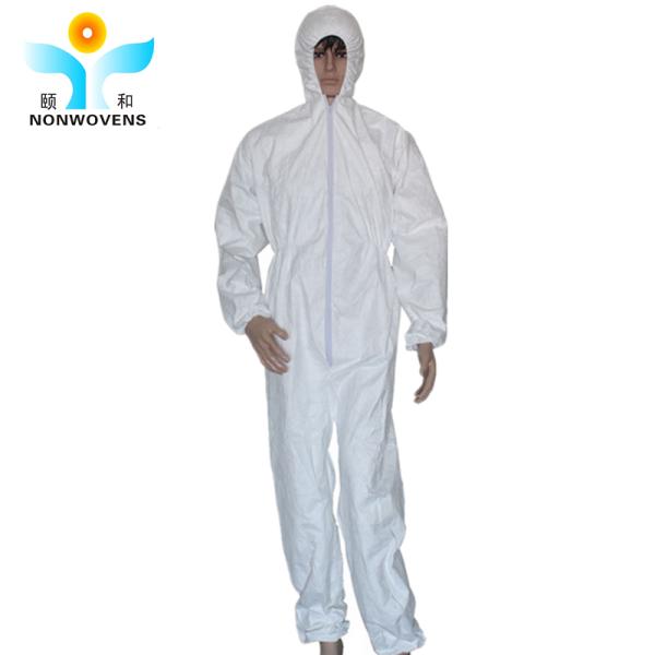 55gsm PP SMS Non Woven Protective Coverall Hooded Disposable Protective Suit For Industry Dustproof