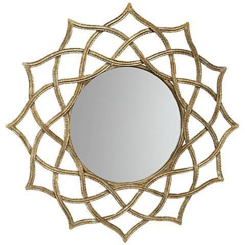 Metal Frame Sunflower Round Wall Mirror 24 X 36 Antique Gold For Dressing Room