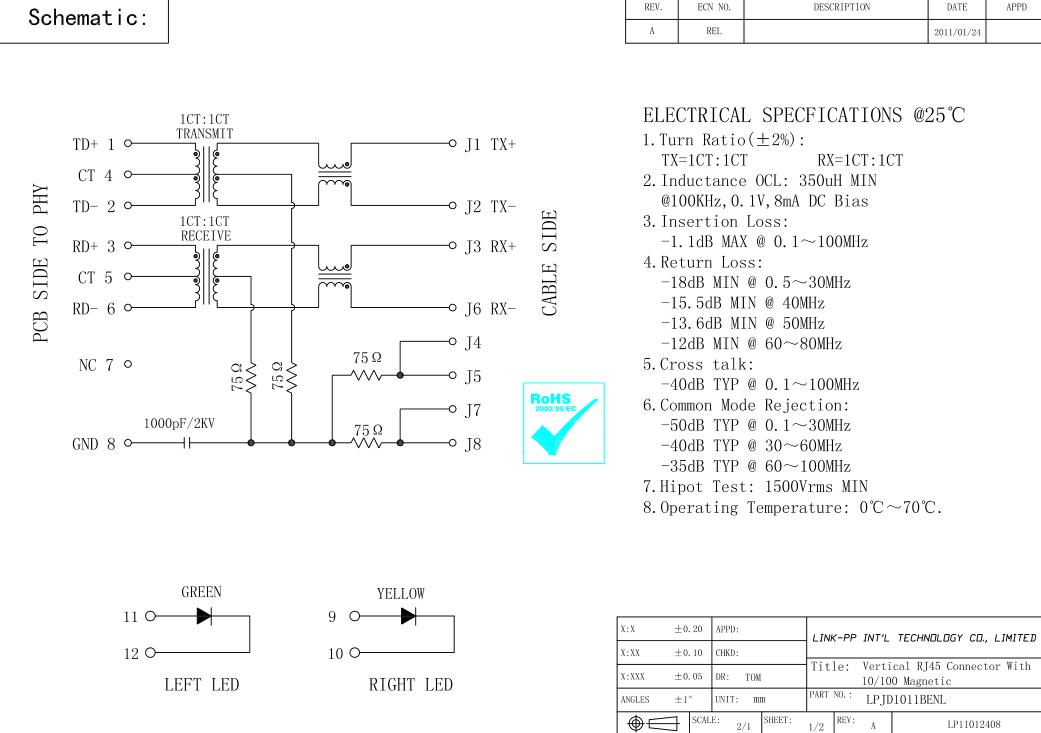 1-1840419-1 вертикальные камеры 100Base-TX LPJD1011BENL CCTV RJ45 Jack