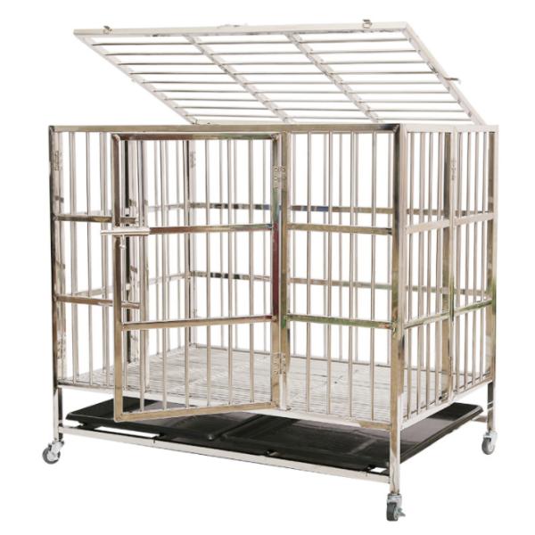 Large Foldable Stainless Steel Dog Cage with No Pattern and Push-up Closure
