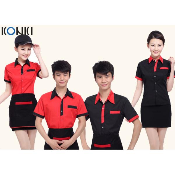 Red And Black Color Restaurant Shirts Uniforms For Waitresses