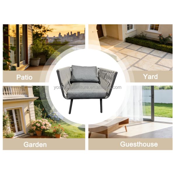Outdoor Rope Woven Armchair with Cushion for Patio Garden Balcony