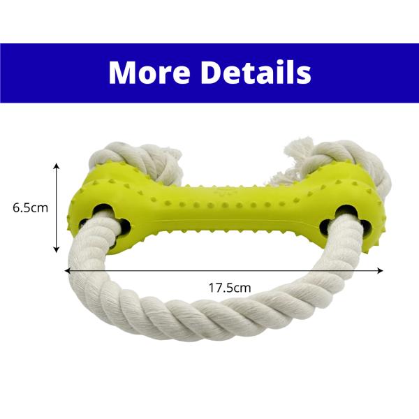 Jouet pour chien en forme d'os en caoutchouc de 6,5 x 17,5 cm avec corde en coton, durable et sûr pour les dents et les gencives