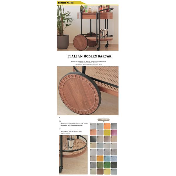 MOYI  Quality Wooden and Iron Trolley With Wheels 2 Tiers Carts Hotel and Restaurant Serving Rattan Trolley