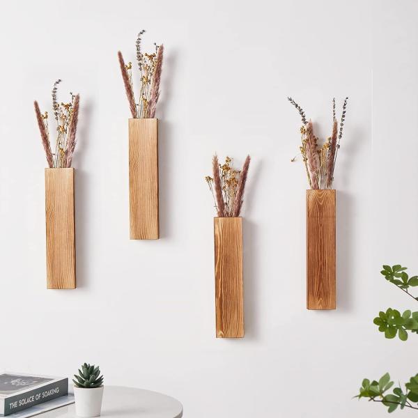 Indoor Plants Dried Flowers and Faux Greenery Plants Wooden Pocket Wall Vases 3 Pack