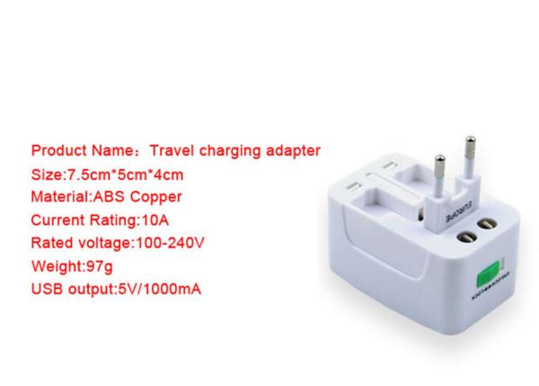 2 USB Port Charger Electric Plug Adapter , Universal World Power Plug Adapter