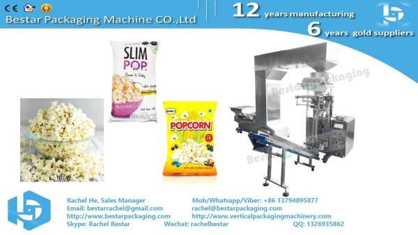 Popcorn 30g sachet weighing packing machine with product elevator and Inflation device BSTV-160A
