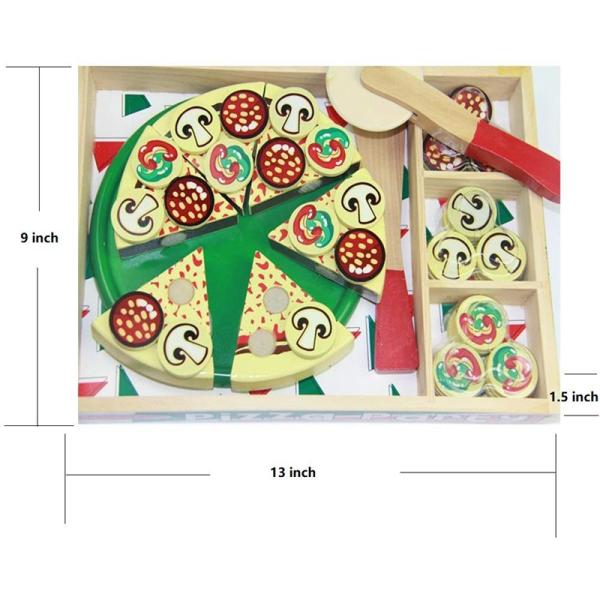 64 Pcs Pretend Play Wooden Pizza Toy For Children Food Cooking