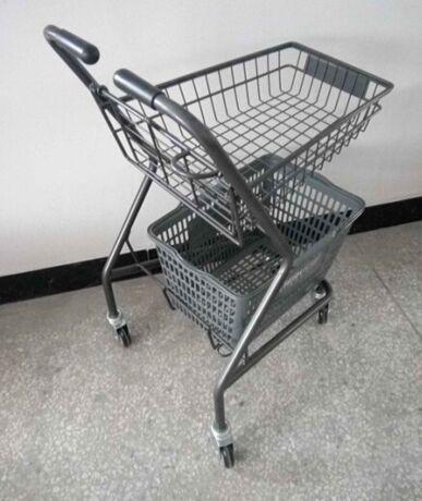 Japanese Style Supermarket Steel Folding Shopping Basket Trolley / Push Cart