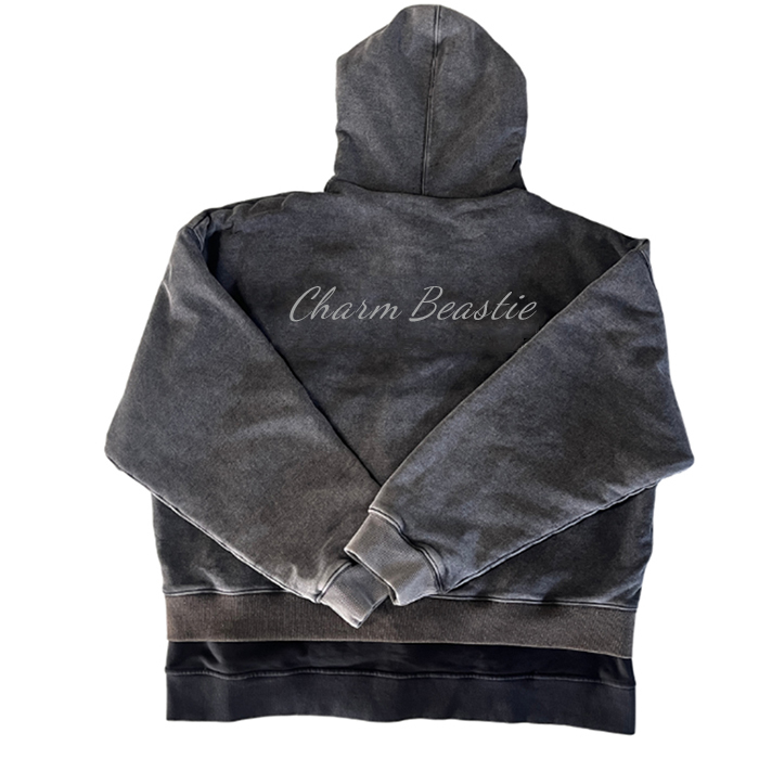A530 Chiying Vintage Acid Wash Double Layer Zip Up Hoodie Men Oversized Cursive Back Print Streetwear Jacket