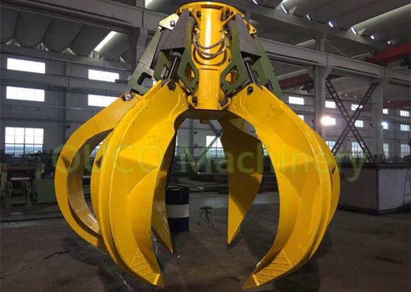 High Efficiency Orange Peel Grab , Yellow Scrap Metal Grapple Low Noise