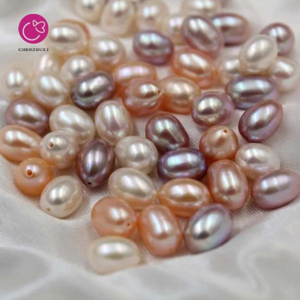 Half Drilled Real Drop Shape Freshwater Pearl High Quality Flawless Rice Shape Natural Loose Pearl