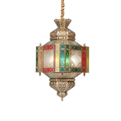 Glass Shade Moroccan Style Vintage Copper Chandelier For Coffee Hotel Ceiling