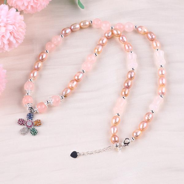 Свежеводное жемчужное ожерелье Розовый кварц 6 мм Бусы Кристальный свитер Ожерелье