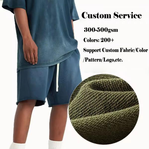 Custom Puff Print Logo Acid Wash Shorts Cotton Fleece Zipper Pockets Sweat Shorts for Men