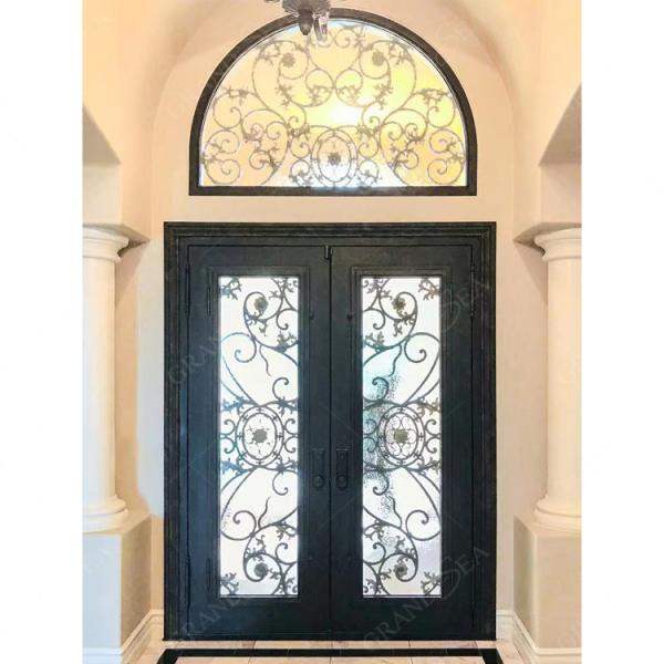 Multifunctional Fiberglass Safety Metal Wrought Iron Front Double Door on Outdoor Wrought Iron Door for Home
