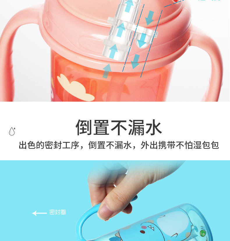 (НОВАЯ) чашка соломы младенца 300ml PP с двойной ручкой