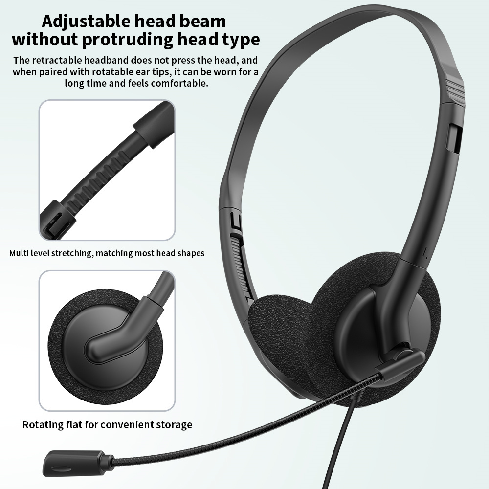 Lightweight wired telephone headset with ENC noise‑cancelling flexible boom microphone. Supports USB, Type‑C & 3.5mm jack, perfect for call centers, remote work, online meetings and classes，OEM & ODM