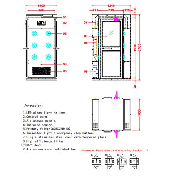 ISO 14644 Air Shower | 304 Stainless Steel & Dual Jets | Compact Single-Person Design