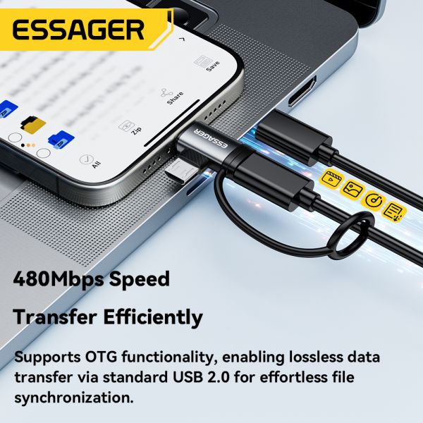 Adaptateur convertisseur Essager ES-OTG33 USB Type C femelle vers Micro Lightning mâle