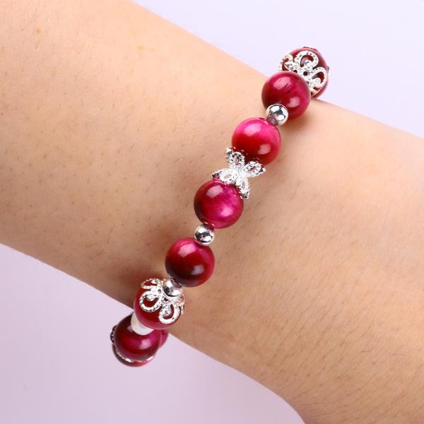 8мм круглый камень розовый красный тигровый браслет