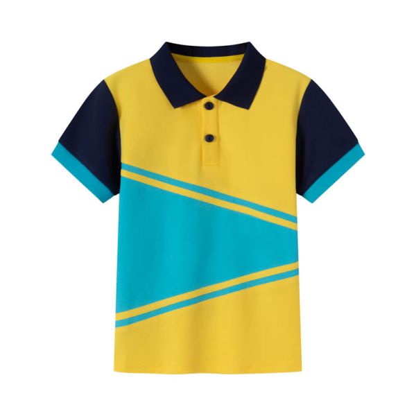 High-visibility yellow pique polo shirt with sporty diagonal panel and breathable piqué knit for team uniforms